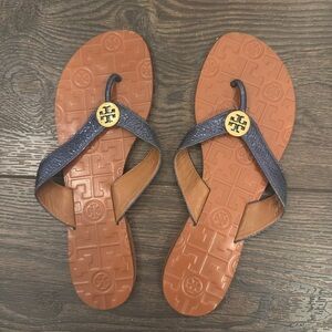 Tory Burch Navy Blue Metallic Sandals